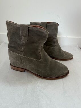 Isabel Marant Taupe Suede Hidden Wedge Ankle Boots 37.5